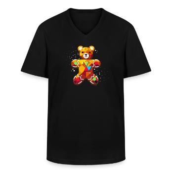 Ours en pain d’épice sucré – Design festif de Noël - T-shirt col V Homme - noir - Devant - AI Model Male 178 dark (178cm)