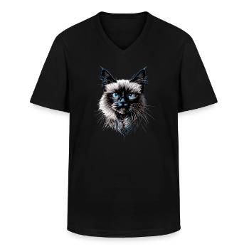 Birman Cat Sacred Birman Cat Cute Birman Cats - Klassinen miesten t-paita v-pääntiellä - musta - Edestä - AI Model Male 178 dark (178cm)