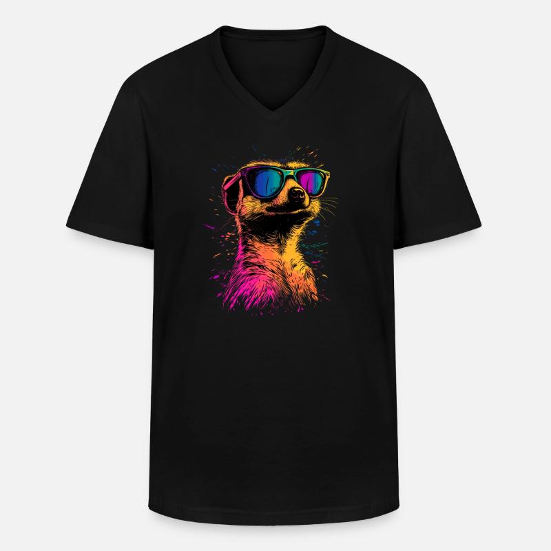 Erdmännchen Sonnenbrille Bunt Süßes Erdmännchen - Männer-T-Shirt mit V-Ausschnitt - Schwarz
