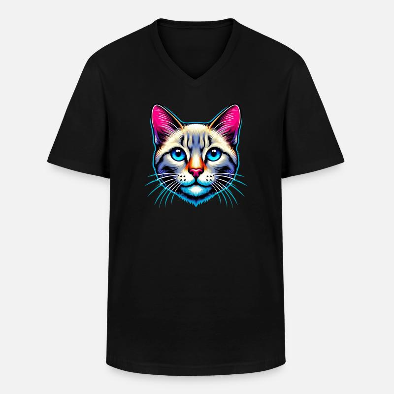 Katze - Männer-T-Shirt mit V-Ausschnitt - Schwarz
