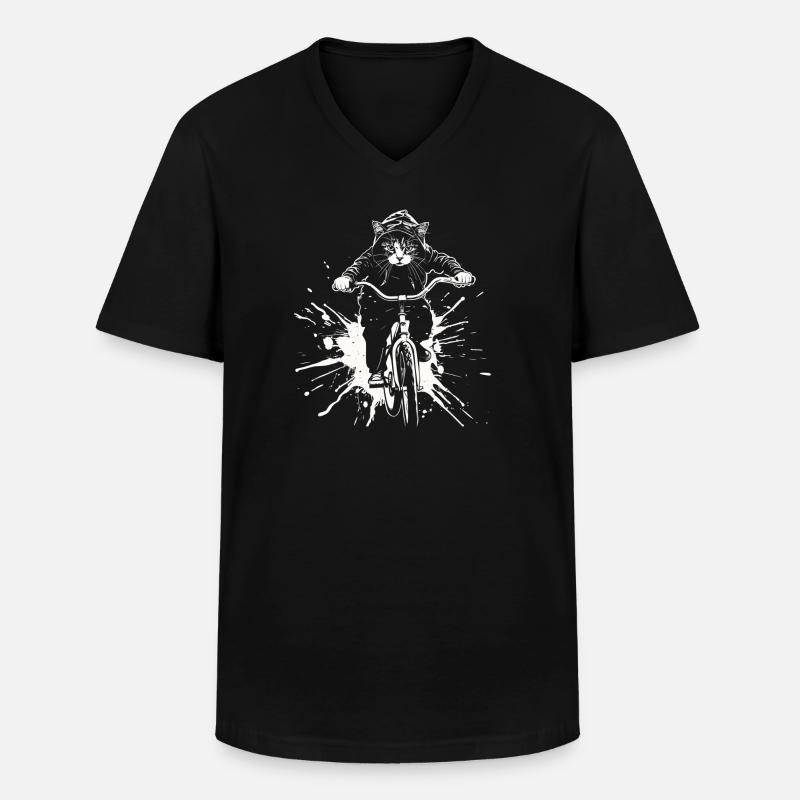 Radfahrende Katze - Männer-T-Shirt mit V-Ausschnitt - Schwarz