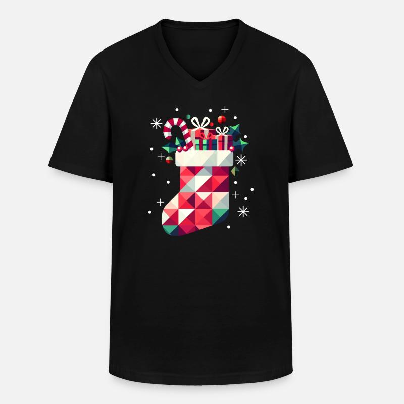 Bunter Weihnachtsstrumpf voller Geschenke - Männer-T-Shirt mit V-Ausschnitt - Schwarz