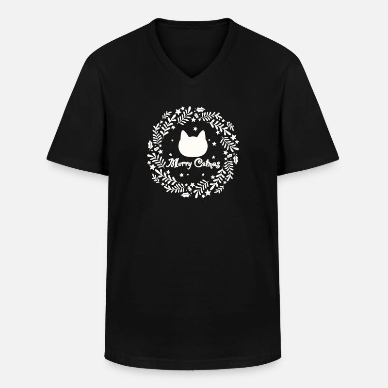 Weihnachtskranz mit Katze - Merry Catmas - Männer-T-Shirt mit V-Ausschnitt - Schwarz