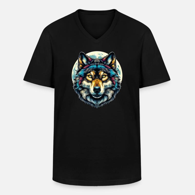 Wolf - Männer-T-Shirt mit V-Ausschnitt - Schwarz