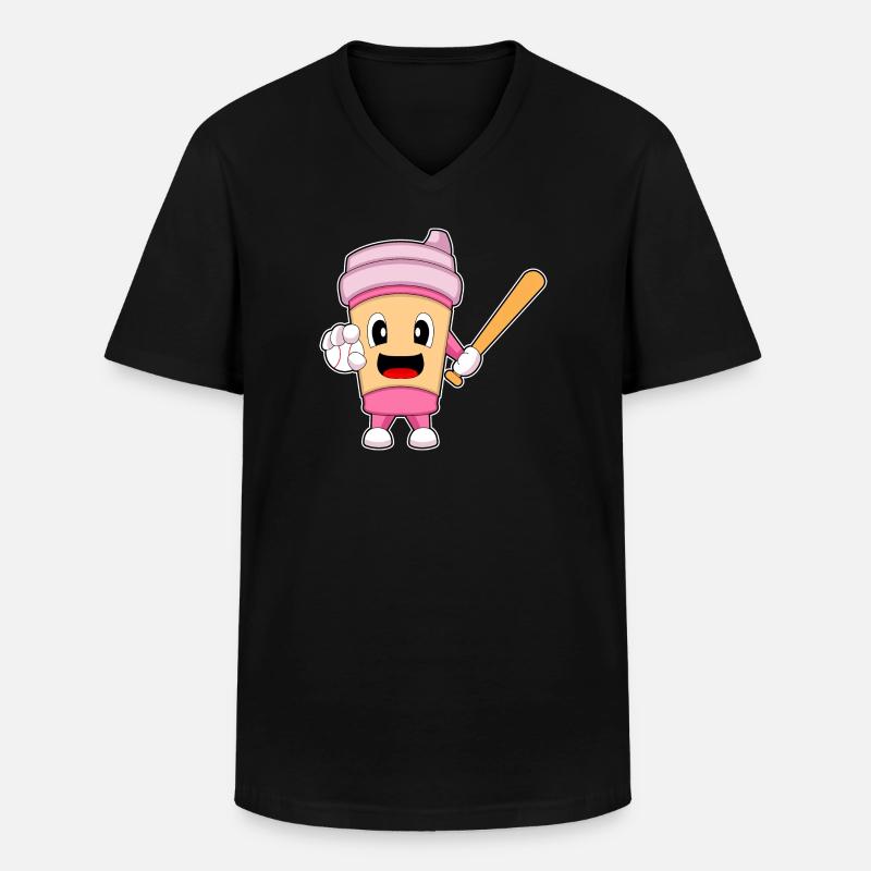 Kaffee Baseball Baseballschläger - Männer-T-Shirt mit V-Ausschnitt - Schwarz
