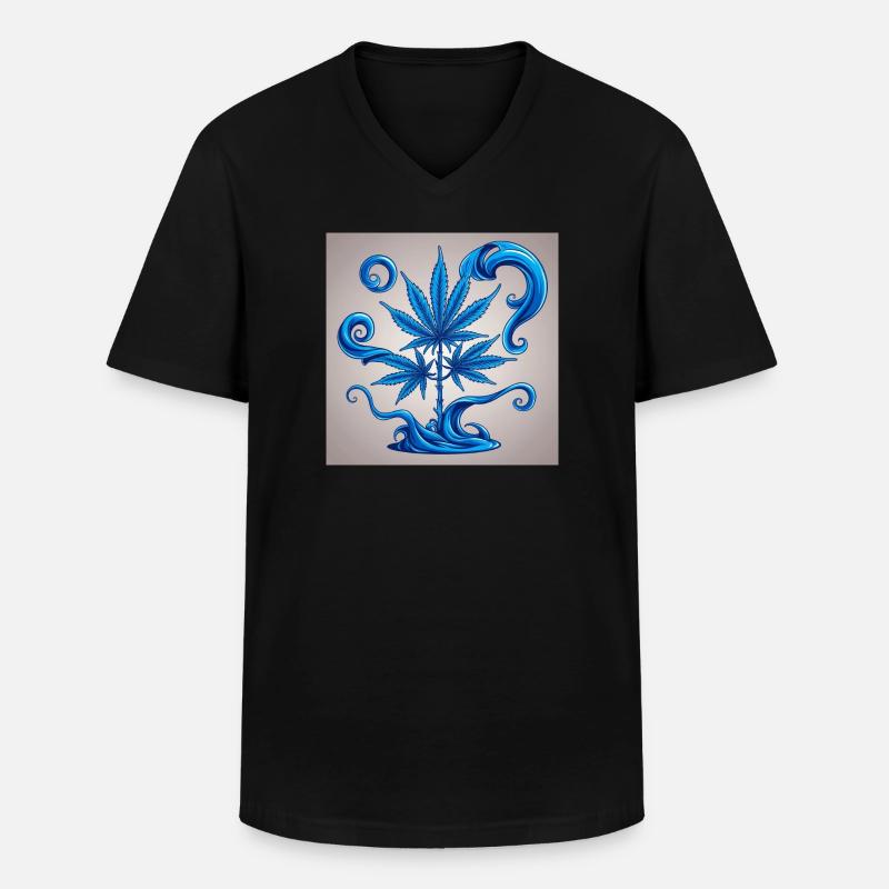 Albero di canapa blu con disegno dell'acqua - Maglietta da uomo classica con scollo a V - nero