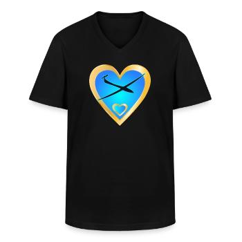 GLIDER PILOT HEART AIR SPORTS - Men's V-Neck T-Shirt - black - Front - AI Model Male 178 dark (178cm)