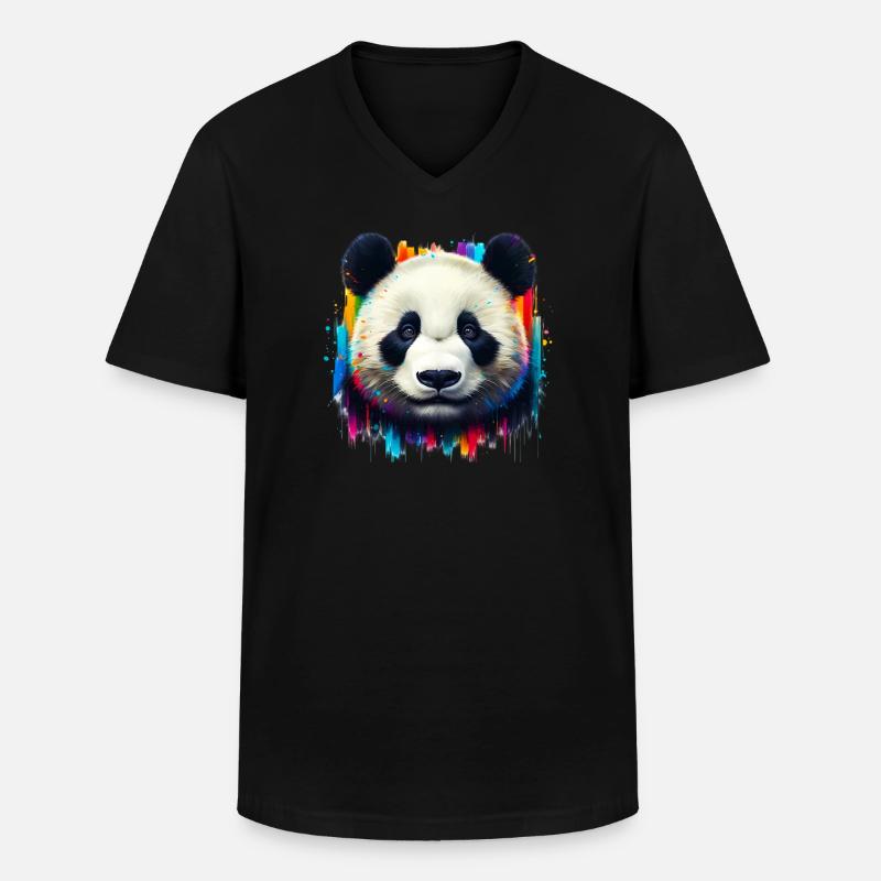 Panda - Männer-T-Shirt mit V-Ausschnitt - Schwarz