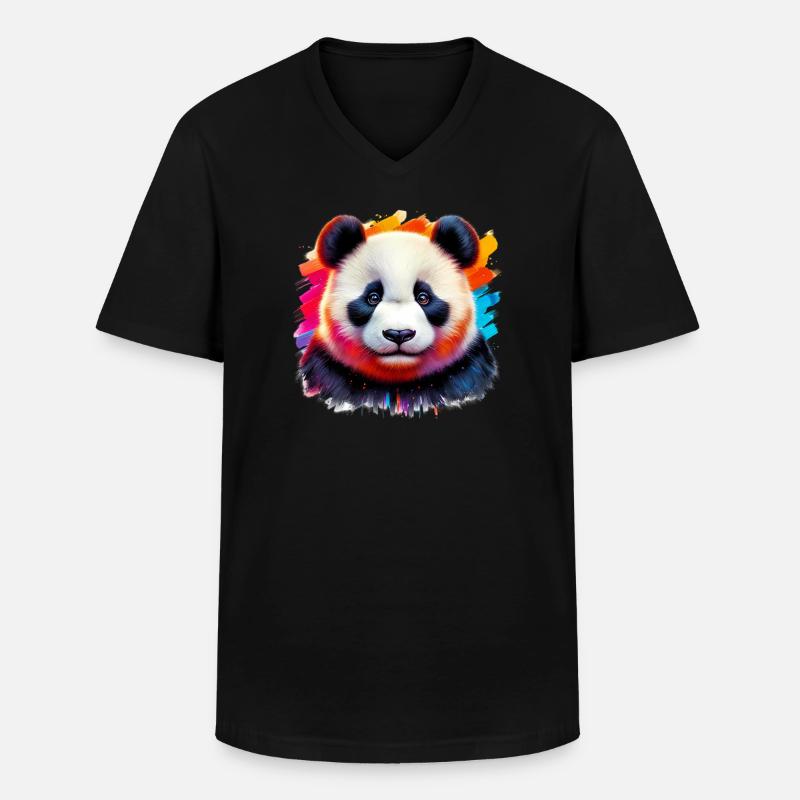 Panda - Männer-T-Shirt mit V-Ausschnitt - Schwarz