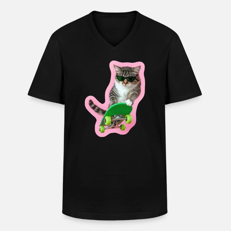 Cool Cat: Board-Style pur - Männer-T-Shirt mit V-Ausschnitt - Schwarz