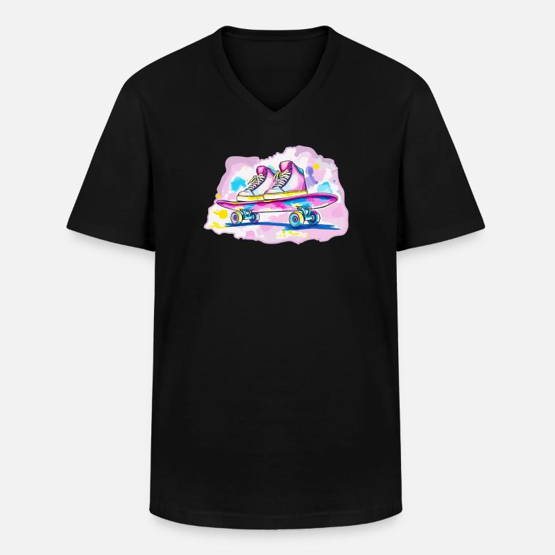 Skateboard mit Schuhe - Männer-T-Shirt mit V-Ausschnitt - Schwarz