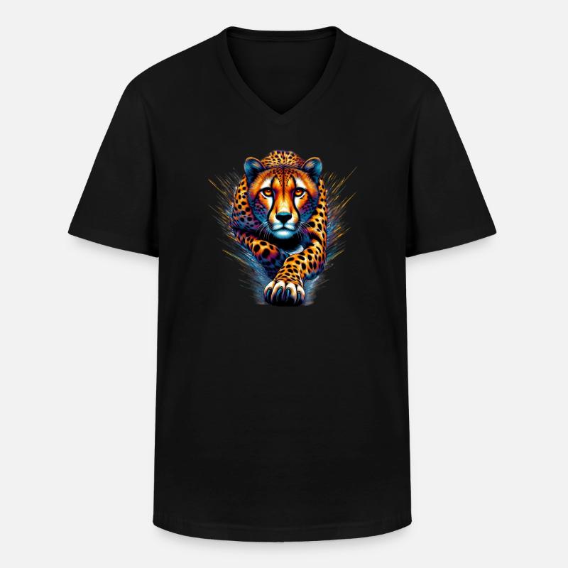 Gepard - Männer-T-Shirt mit V-Ausschnitt - Schwarz