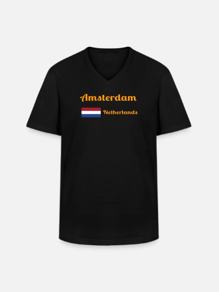 Amsterdam, Pays-Bas - Imprimés élégants - T-shirt col V Homme - noir
