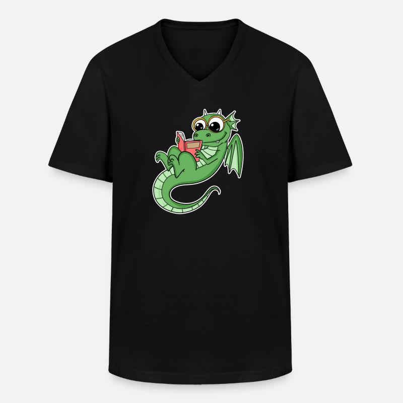 Drache Bücher Buch Lesen - Männer-T-Shirt mit V-Ausschnitt - Schwarz