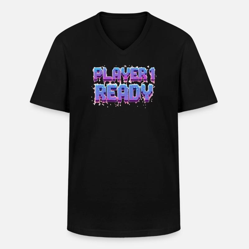Player 1 Ready - Männer-T-Shirt mit V-Ausschnitt - Schwarz