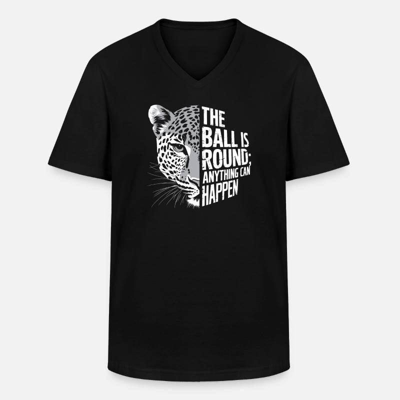 Der Ball ist rund, Leopard - Männer-T-Shirt mit V-Ausschnitt - Schwarz