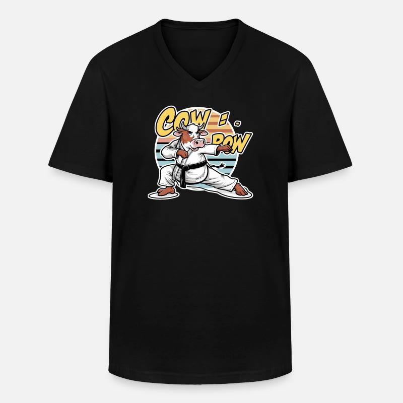 Kuh Karate Dojo Retro - Männer-T-Shirt mit V-Ausschnitt - Schwarz