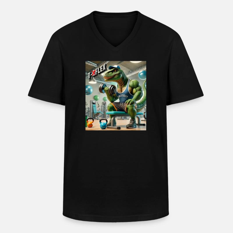 Dino T RFLEX - Männer-T-Shirt mit V-Ausschnitt - Schwarz