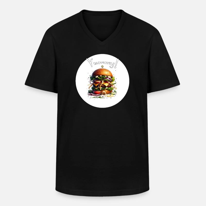 Yummy Burger Kunst - Männer-T-Shirt mit V-Ausschnitt - Schwarz