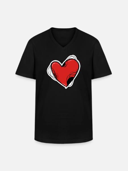 Rotes Herz - Männer-T-Shirt mit V-Ausschnitt - Schwarz