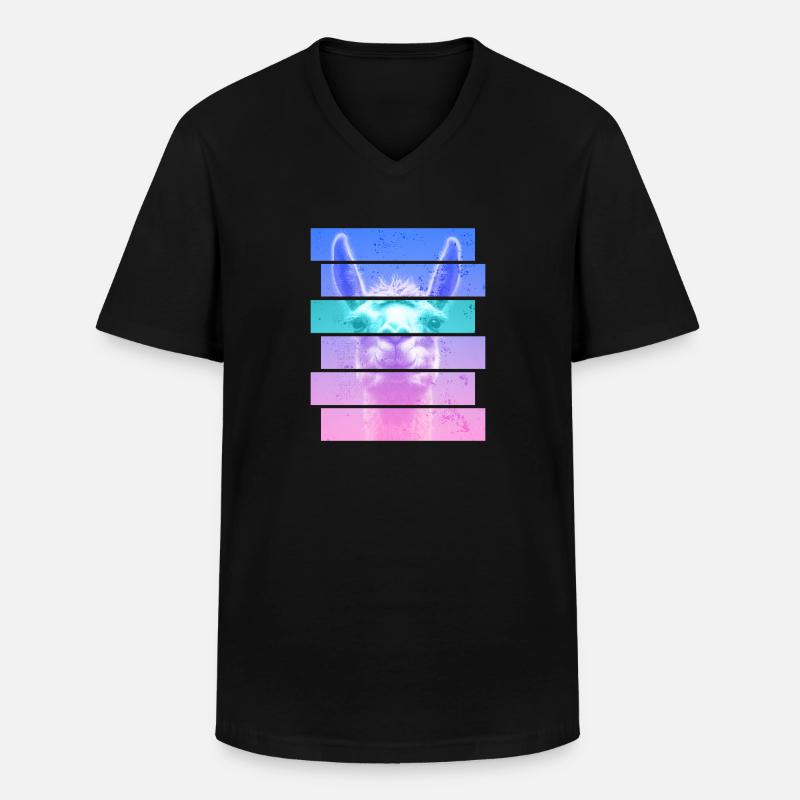 Alpaka - Männer-T-Shirt mit V-Ausschnitt - Schwarz