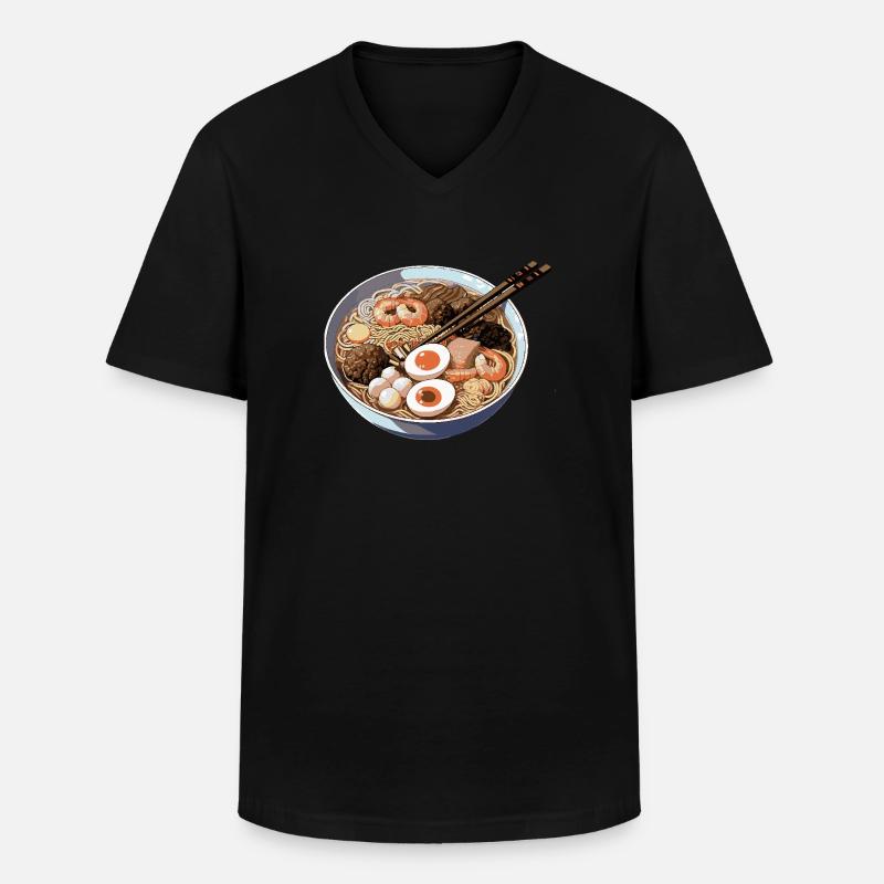 Ramen-Schüssel mit Ei Garnelen - Männer-T-Shirt mit V-Ausschnitt - Schwarz