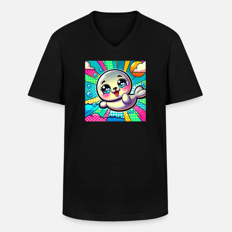 Bunte robbe - Männer-T-Shirt mit V-Ausschnitt - Schwarz