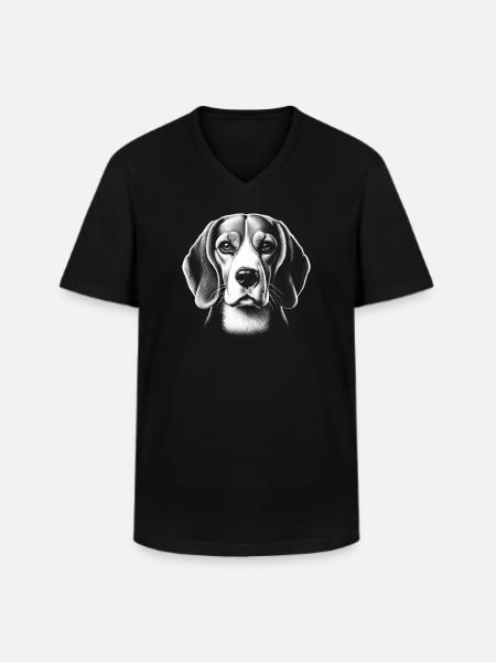 Cute Beagle Head in Realistic Drawing Style - Men's V-Neck T-Shirt - black