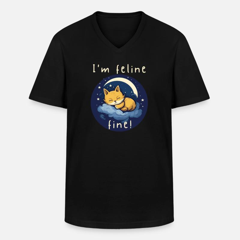 Feline Fine Moonlit Kitten - Männer-T-Shirt mit V-Ausschnitt - Schwarz