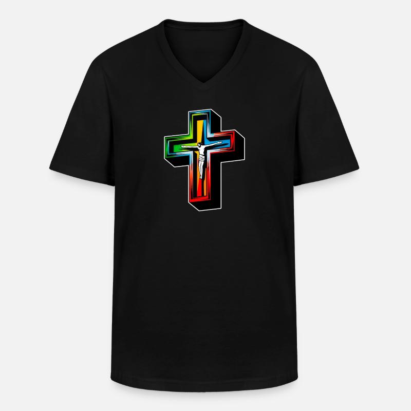 Jesus am Kreuz - Männer-T-Shirt mit V-Ausschnitt - Schwarz