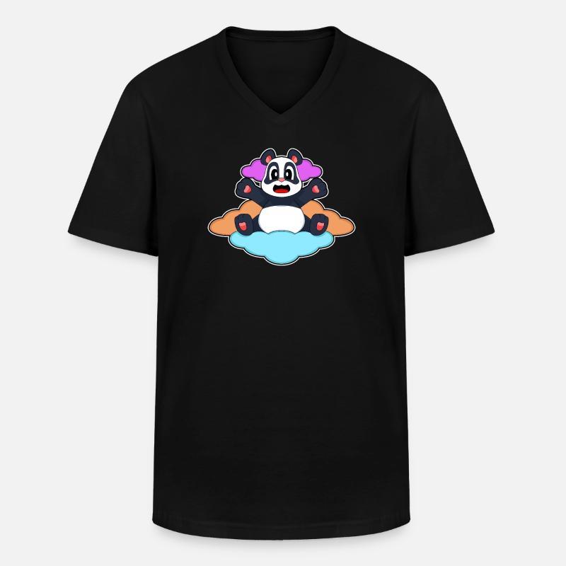Panda Wolken - Männer-T-Shirt mit V-Ausschnitt - Schwarz