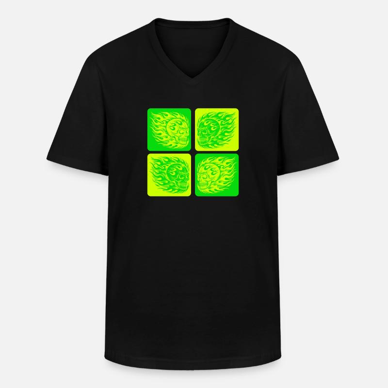 Flammender Totenkopf – Biker & Rocker Style - Männer-T-Shirt mit V-Ausschnitt - Schwarz