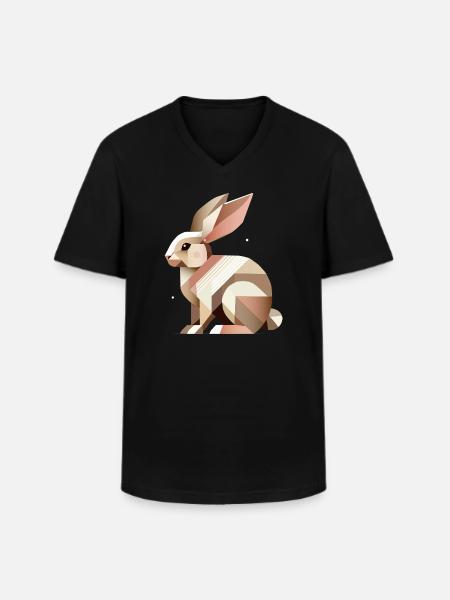 Charmante geometrie – Het abstracte konijn - Klassiek mannen T-shirt met V-hals - zwart