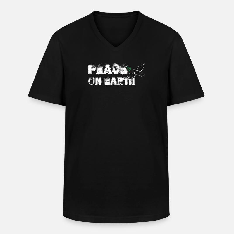 Peace on Earth | with Bird - Männer-T-Shirt mit V-Ausschnitt - Schwarz