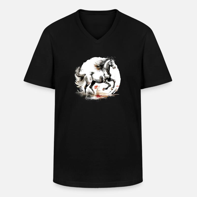 Chinesisches Sternzeichen Pferd - Männer-T-Shirt mit V-Ausschnitt - Schwarz
