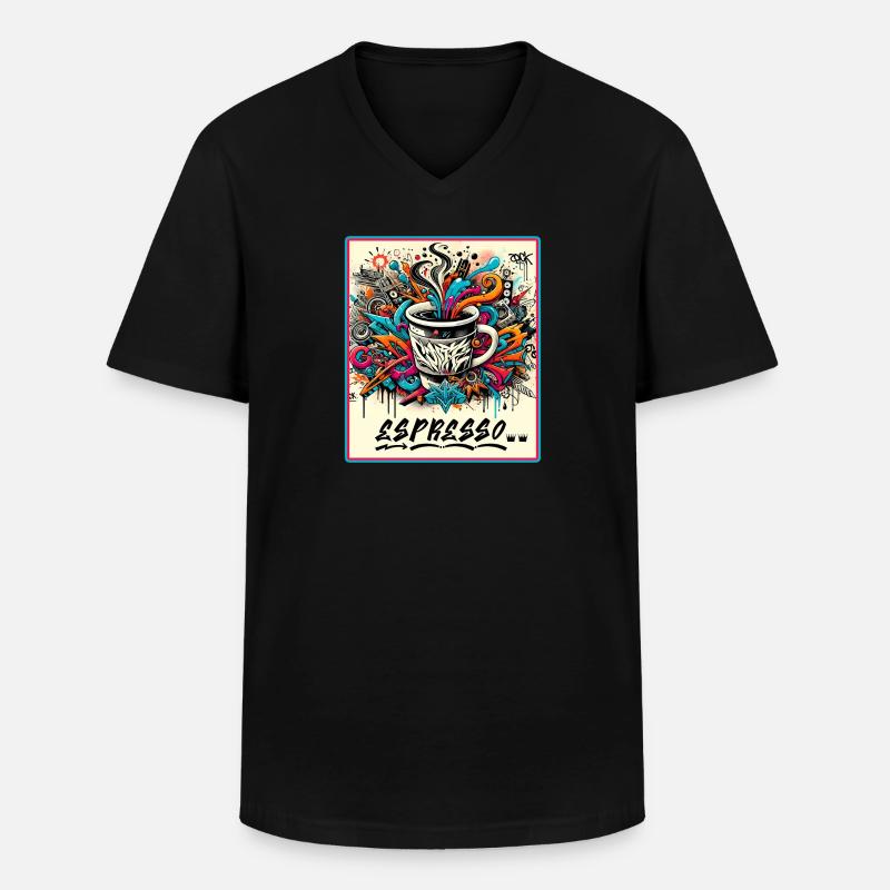 Espresso Graffiti Kaffee Design - Männer-T-Shirt mit V-Ausschnitt - Schwarz