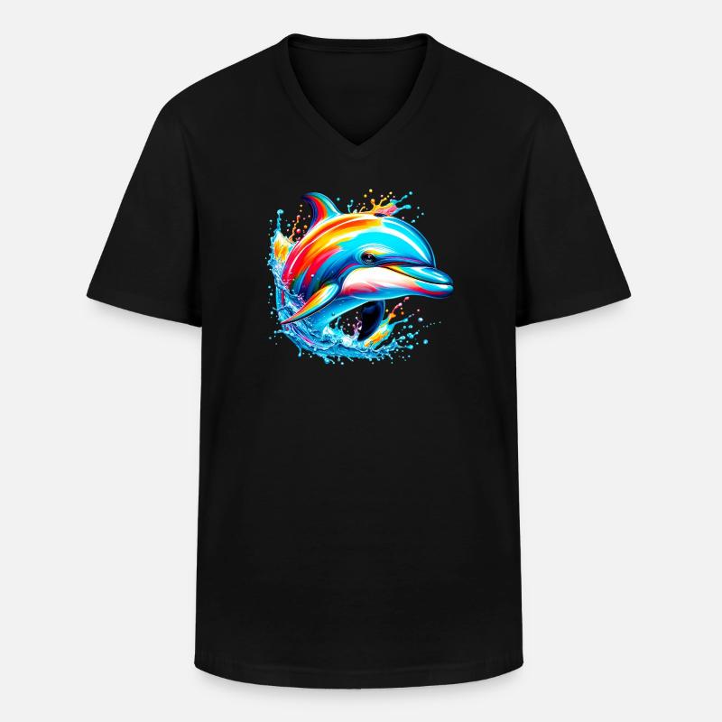 Delfin - Männer-T-Shirt mit V-Ausschnitt - Schwarz