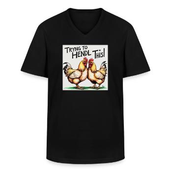 Hühner "Trying to Hendl this" - Männer-T-Shirt mit V-Ausschnitt - Schwarz - Vorne - AI Model Male 178 dark (178cm)