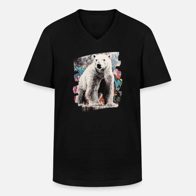 Eisbär Graffiti Sprayer - Männer-T-Shirt mit V-Ausschnitt - Schwarz