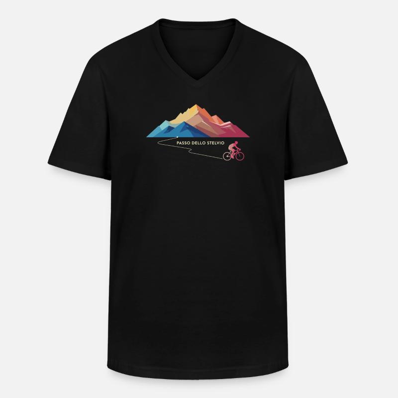 Passo Dello Stelvio Cycling Climb - Maglietta da uomo classica con scollo a V - nero