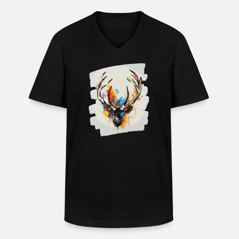 Deer with antlers - Men's V-Neck T-Shirt - black