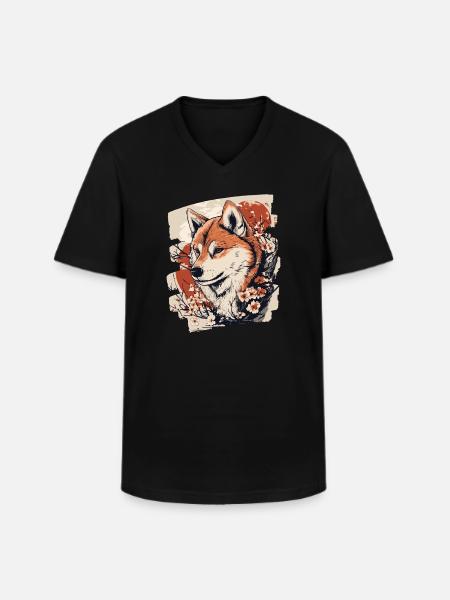 Shiba Inu - T-shirt col V Homme - noir