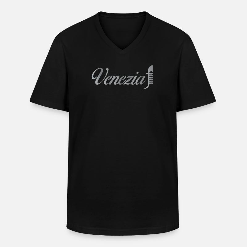Venezia Script Metallic - Men's V-Neck T-Shirt - black