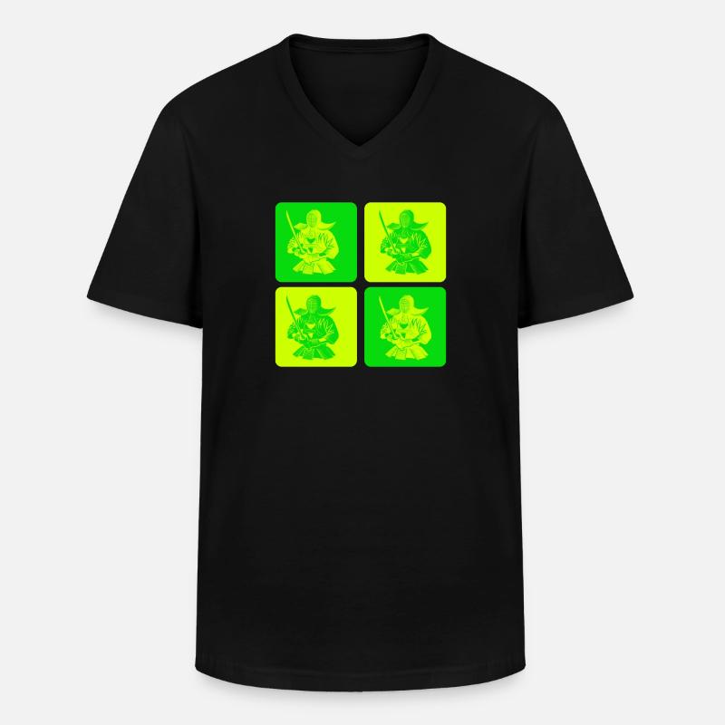 Pop Art Kendo Samurai - Männer-T-Shirt mit V-Ausschnitt - Schwarz