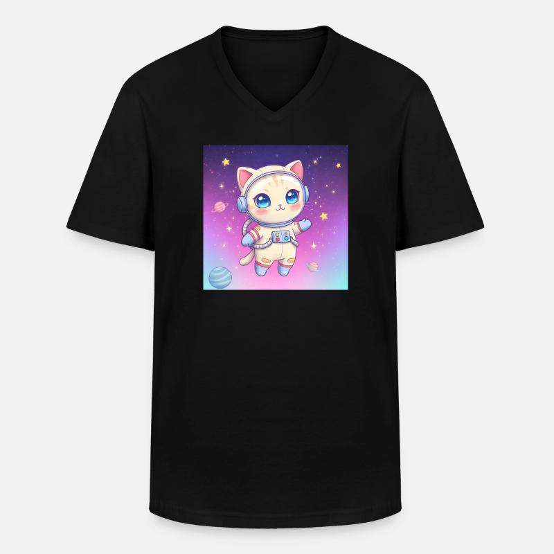 Astronaut Kätzchen - Männer-T-Shirt mit V-Ausschnitt - Schwarz