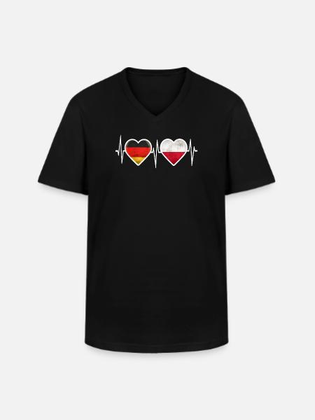 Germany Poland Heartbeat - Men's V-Neck T-Shirt - black