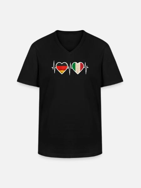 Germany Italy Heartbeat - Men's V-Neck T-Shirt - black