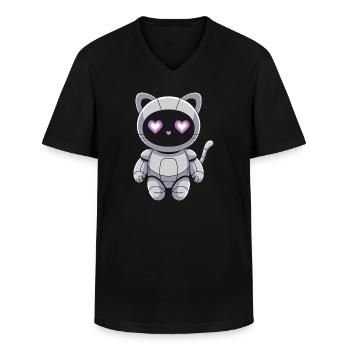 Cuddly cat robot with heart eyes - Men's V-Neck T-Shirt - black - Front - AI Model Male 178 dark (178cm)