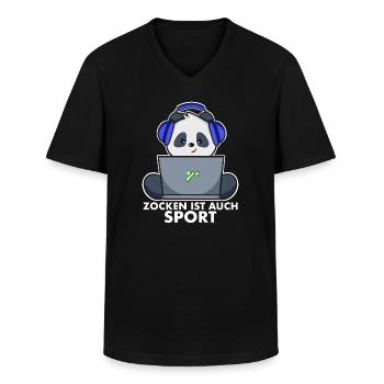 Panda Gamer - Zocken ist auch Sport - Männer-T-Shirt mit V-Ausschnitt - Schwarz - Vorne - AI Model Male 178 dark (178cm)