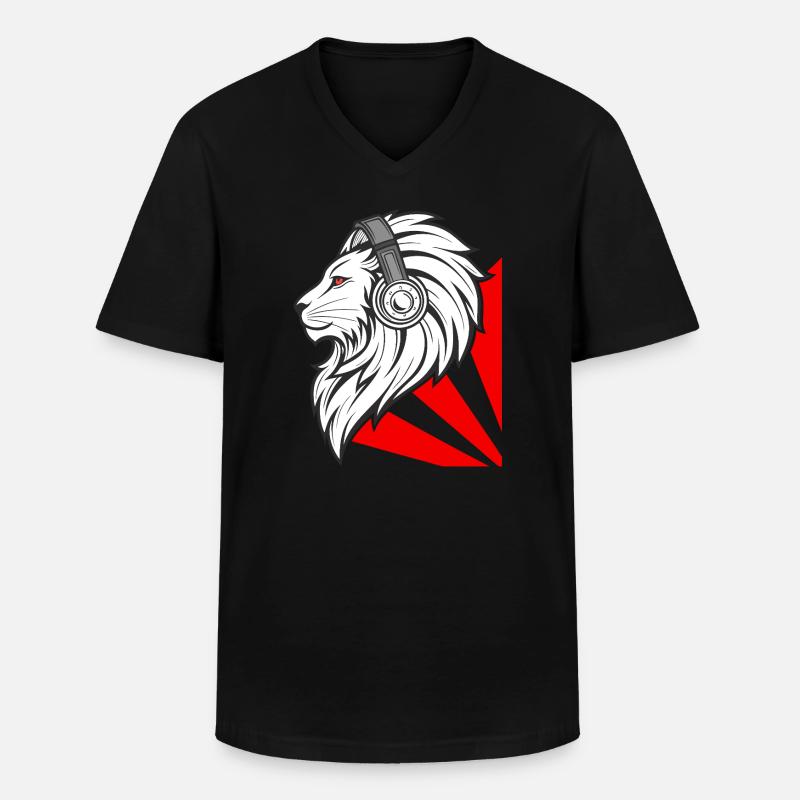 Stylischer Löwe mit Kopfhörern - Männer-T-Shirt mit V-Ausschnitt - Schwarz